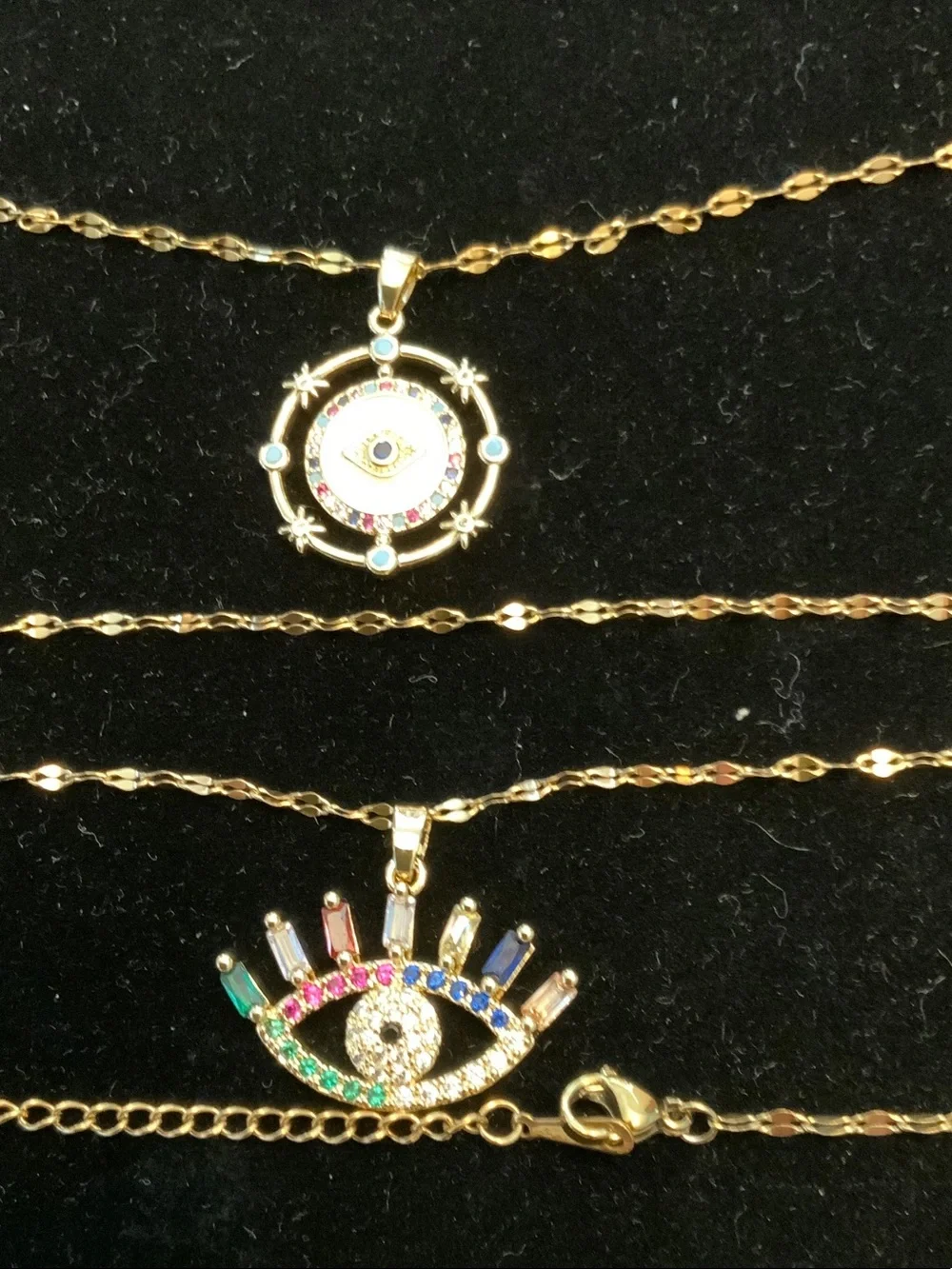 Gold Hamsa & Evil Eye Necklace Set with Blue Accents